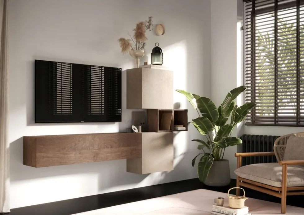 Porta TV sospeso 222x175 cm argilla e noce PTL32