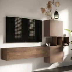 Porta TV sospeso 222x175 cm bronzo e noce PTL32