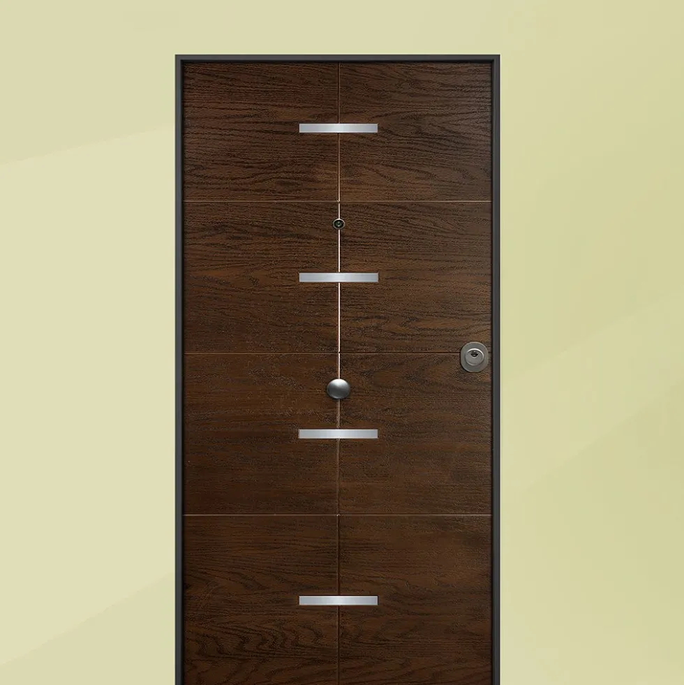 Portone blindato per esterno in vetroresina noce e laminato 80/85/90x210 PB88