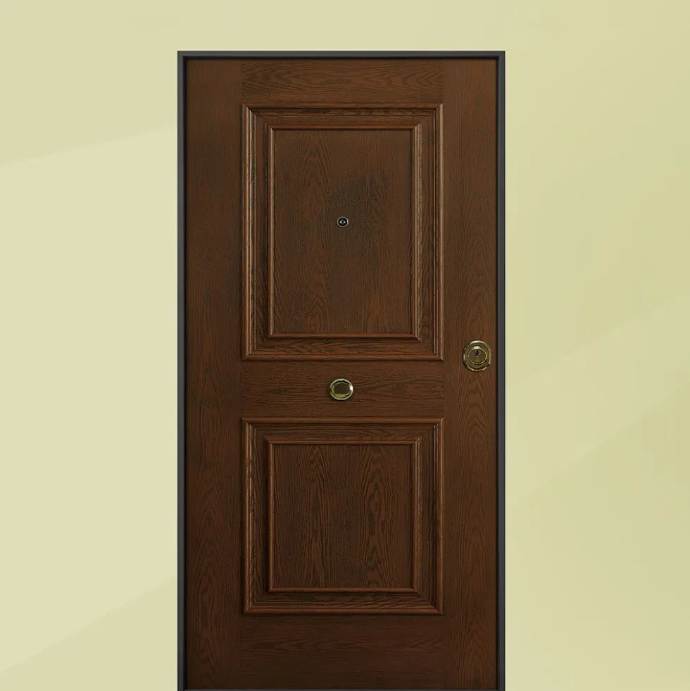 Portone blindato per esterno in vetroresina e laminato noce 80/90x200/220 PB128
