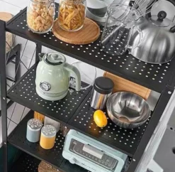 Scaffale per cucina 72x163 cm pieghevole con ruote nero SFT3