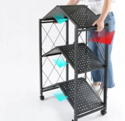 Scaffale per cucina 72x163 cm pieghevole con ruote nero SFT3