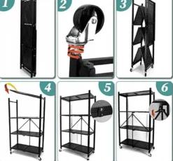 Scaffale per cucina 72x163 cm pieghevole con ruote nero SFT3