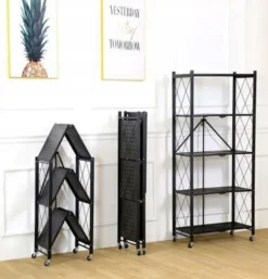 Scaffale per cucina 72x163 cm pieghevole con ruote nero SFT3