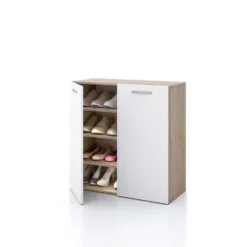 Scarpiera a 2 ante 75x85 cm in bianco e rovere ASI4051