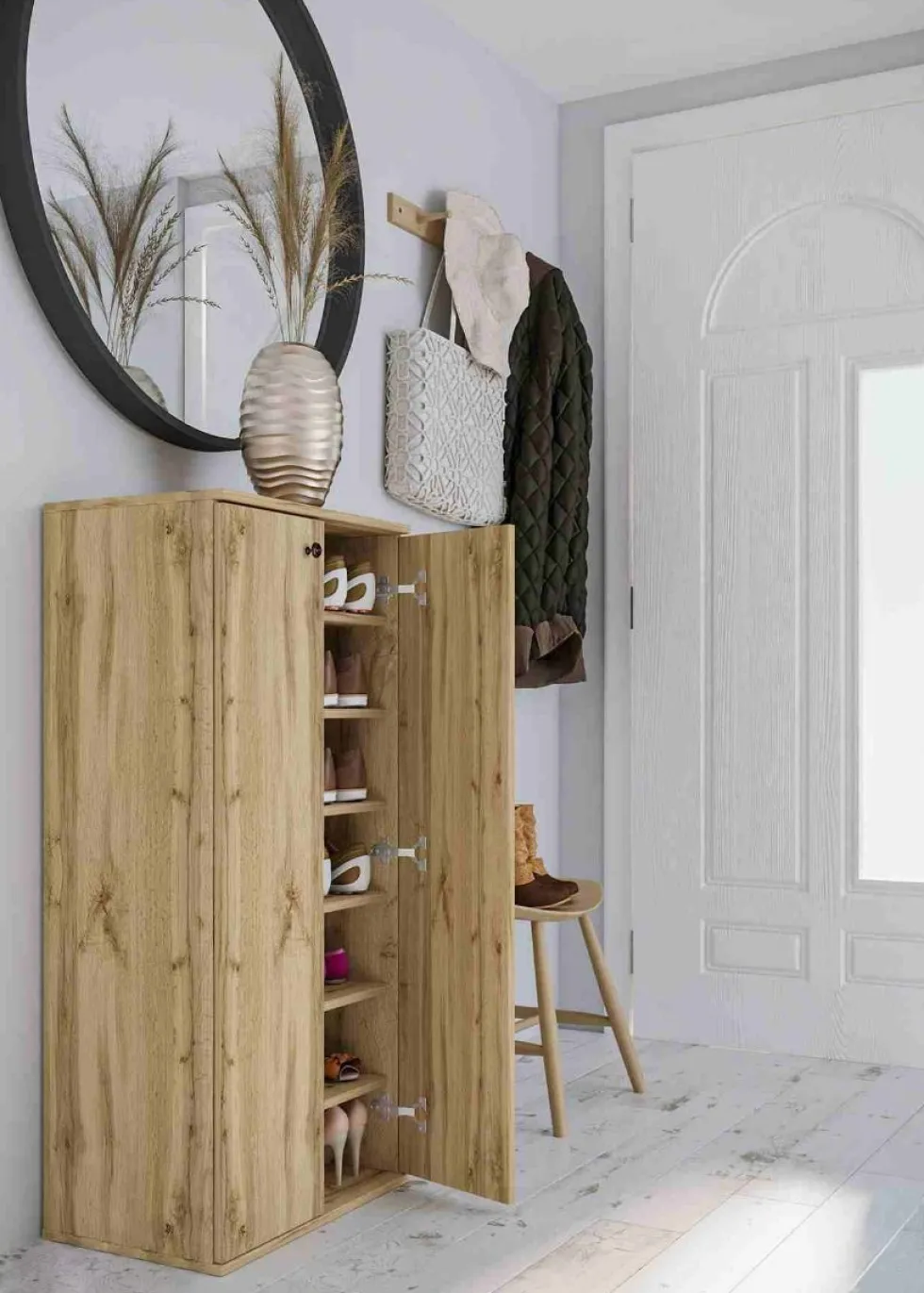 Scarpiera armadio a due ante colore rovere ASI4040