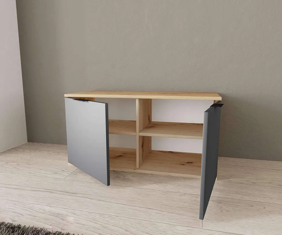Scarpiera bassa 90x46cm rovere e antracite SI7