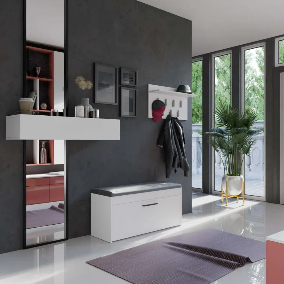 Scarpiera con panca 100x49x35 cm bianca SCAT6