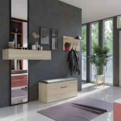 Scarpiera con panca 100x49x35 cm rovere chiaro SCAT6