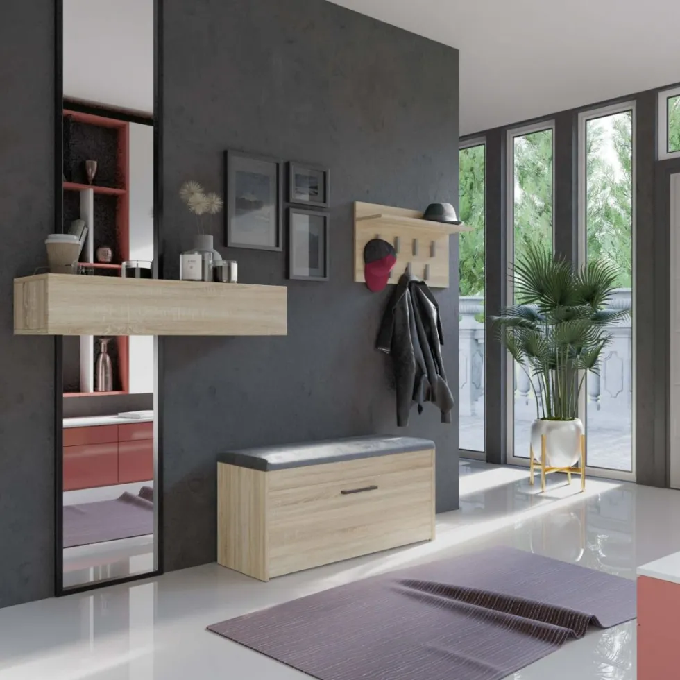 Scarpiera con panca 100x49x35 cm rovere chiaro SCAT6