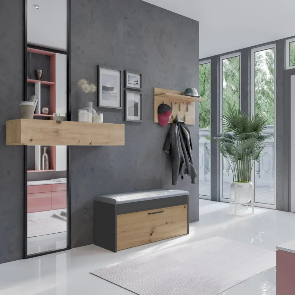 Scarpiera con panca 100x49x35 cm rovere e antracite SCAT6