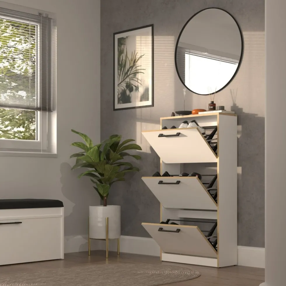 Scarpiera ingresso moderna 60x116x28 cm rovere e bianco SCAT3