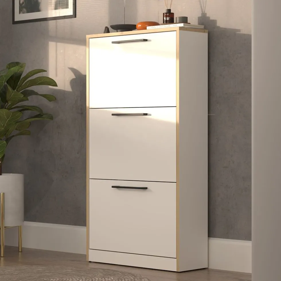 Scarpiera ingresso moderna 60x116x28 cm rovere e bianco SCAT3