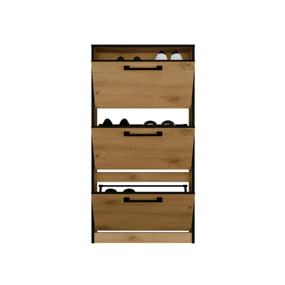 Scarpiera ingresso moderna 60x116x28 cm rovere e nero SCAT3
