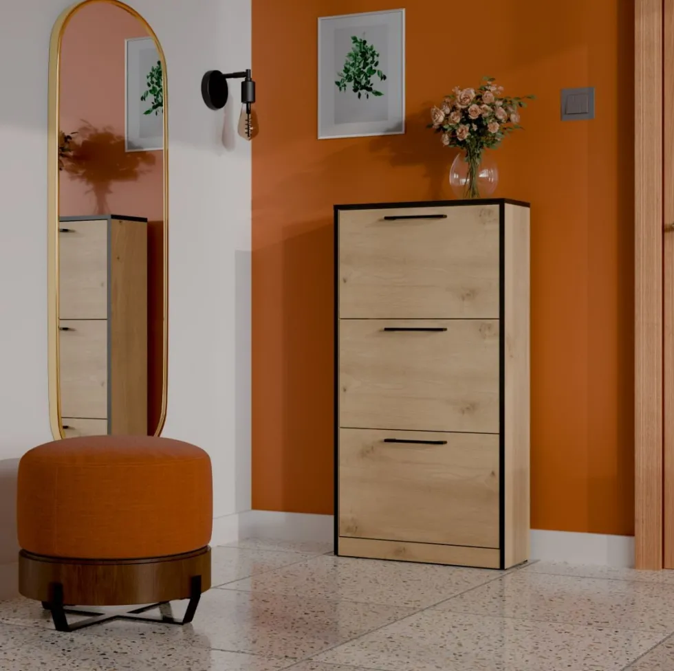 Scarpiera ingresso moderna 60x116x28 cm rovere e nero SCAT3