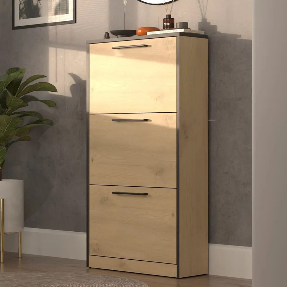 Scarpiera ingresso moderna 60x116x28 cm rovere e nero SCAT3