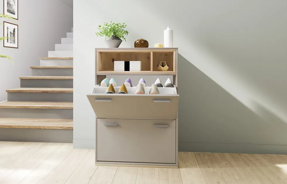 Scarpiera moderna 70x101cm grigia e rovere SI4