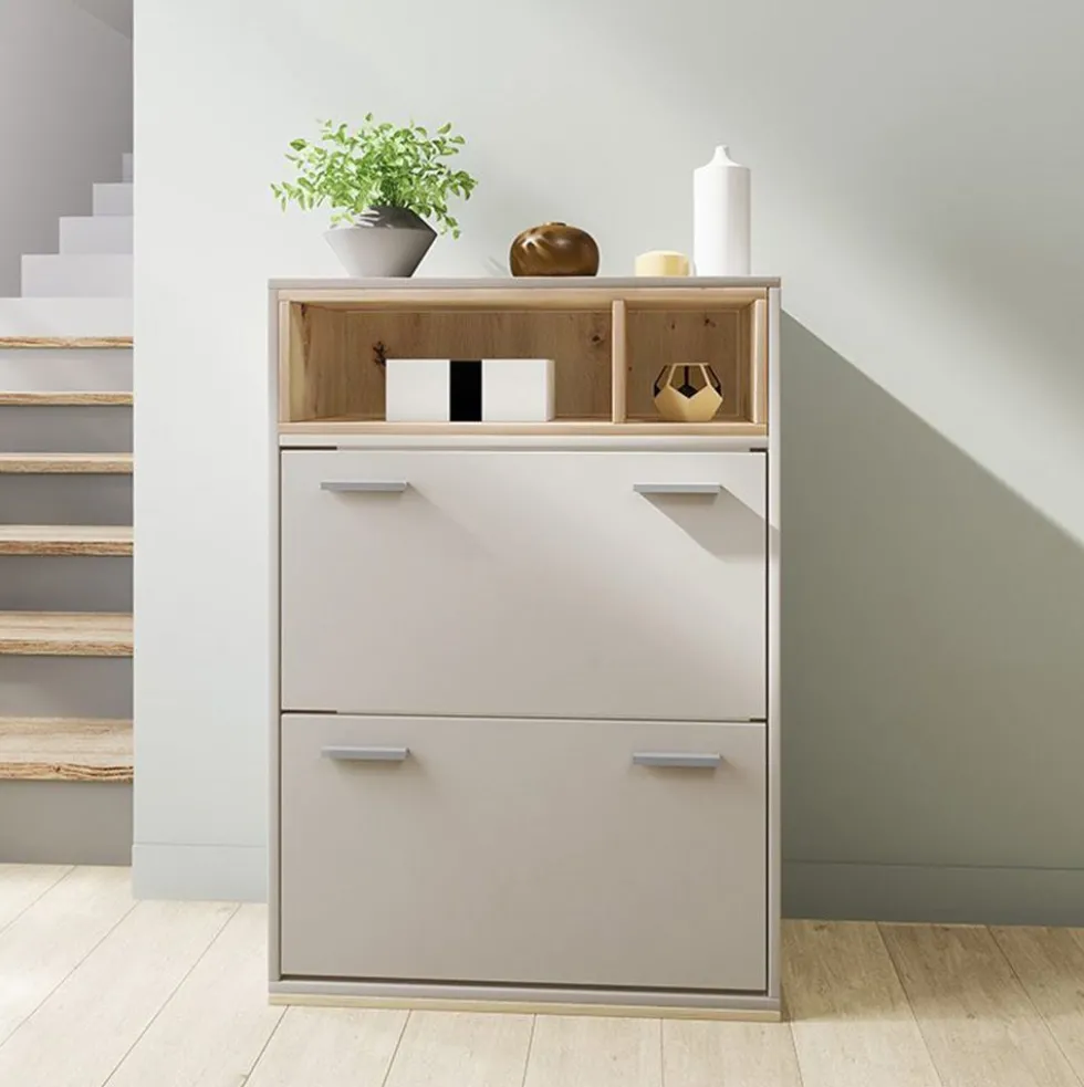 Scarpiera moderna 70x101cm grigia e rovere SI4