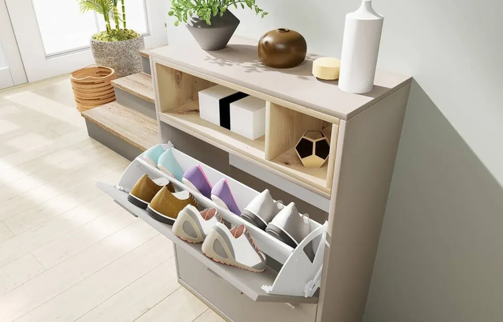 Scarpiera moderna 70x101cm grigia e rovere SI4