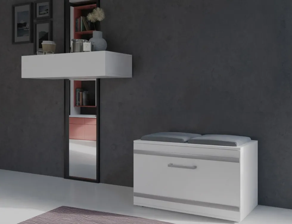 Scarpiera salvaspazio 85x45x35 con seduta bianca SCAT5