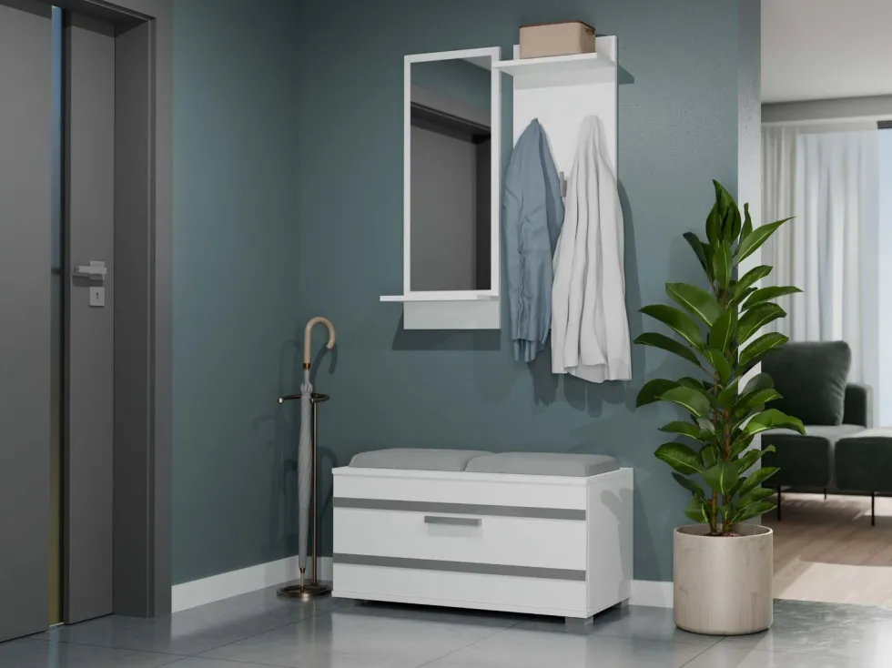 Scarpiera salvaspazio 85x45x35 con seduta bianca SCAT5
