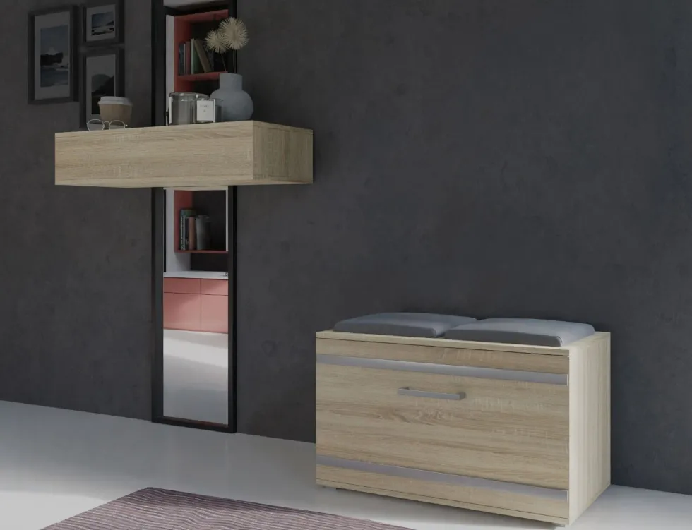 Scarpiera salvaspazio 85x45x35 con seduta rovere chiaro SCAT5