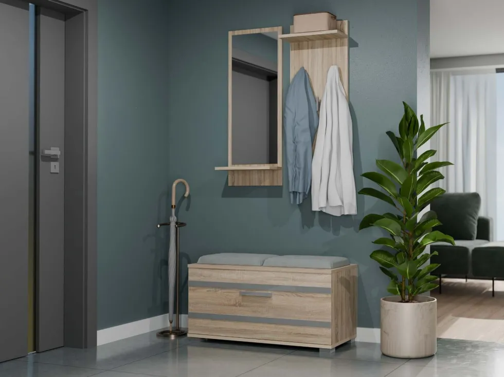 Scarpiera salvaspazio 85x45x35 con seduta rovere chiaro SCAT5