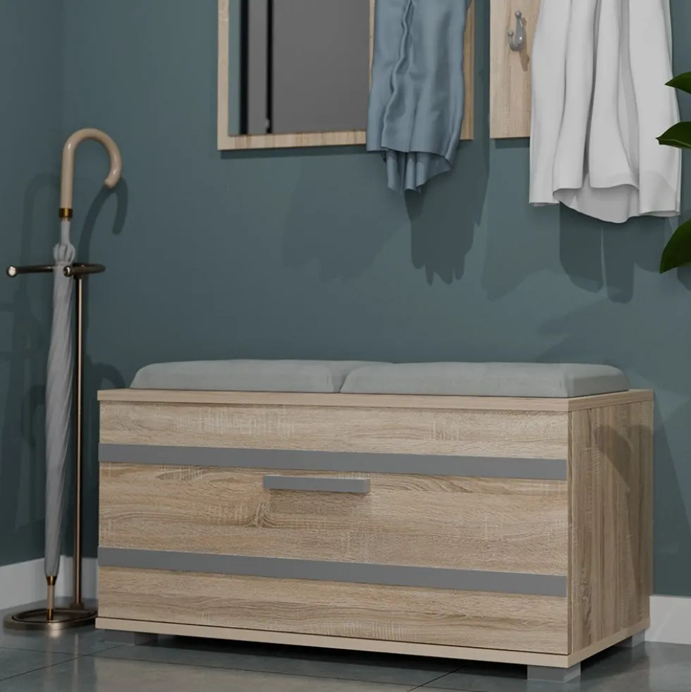 Scarpiera salvaspazio 85x45x35 con seduta rovere chiaro SCAT5