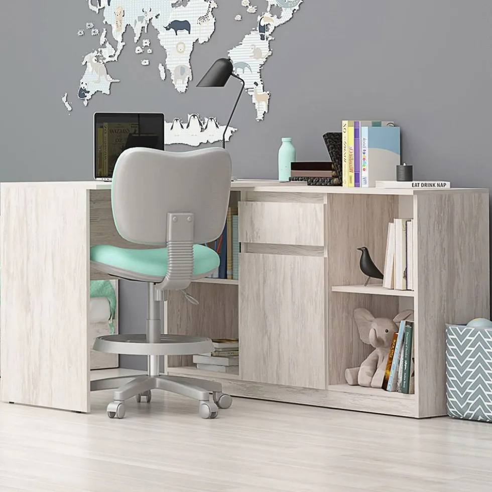Scrivania ad angolo con anta e cassetto in bianco legno SCG4