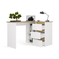 Scrivania angolare con 3 cassetti bianco e rovere SCT20