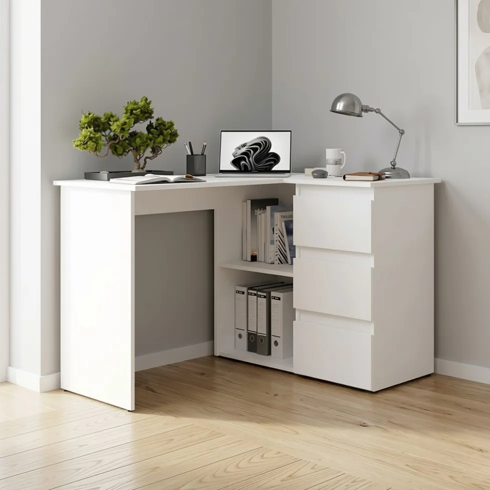 Scrivania angolare con 3 cassetti bianco opaco SCT20
