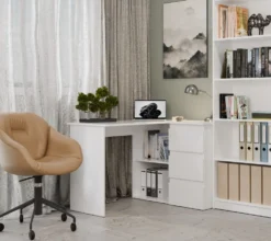Scrivania angolare con 3 cassetti bianco opaco SCT20