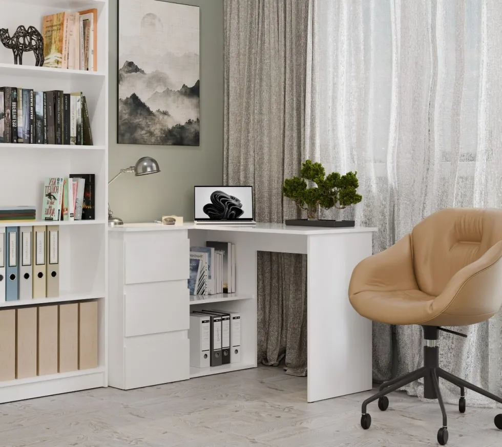 Scrivania angolare con 3 cassetti bianco opaco SCT20