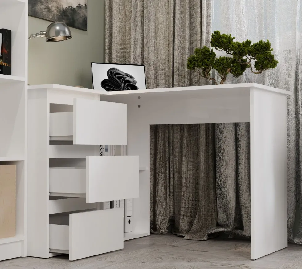 Scrivania angolare con 3 cassetti bianco opaco SCT20