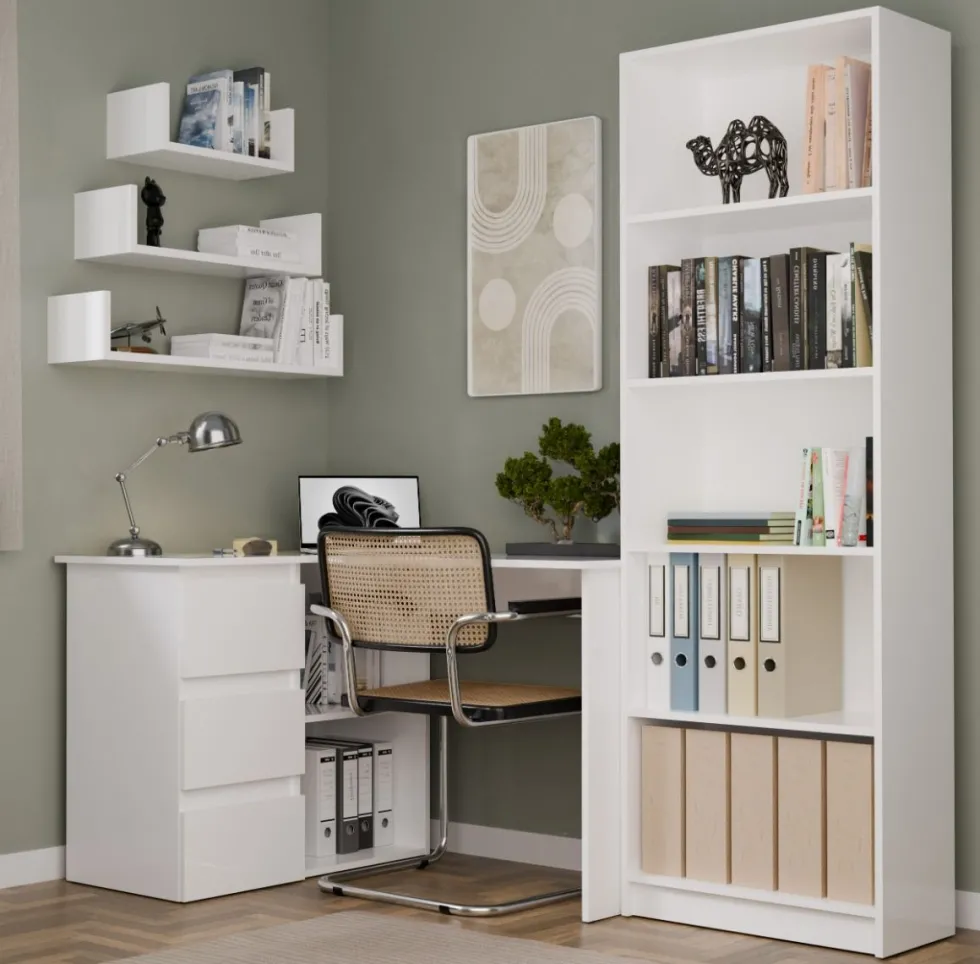 Scrivania angolare con 3 cassetti bianco opaco SCT20