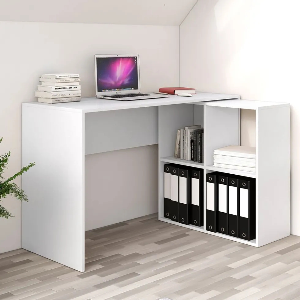 Scrivania angolare con libreria bassa bianca SCT5
