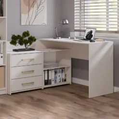 Scrivania angolare moderna con 3 cassetti beige cashmere SCT7