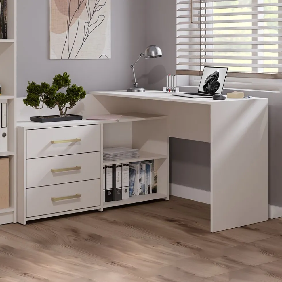 Scrivania angolare moderna con 3 cassetti beige cashmere SCT7