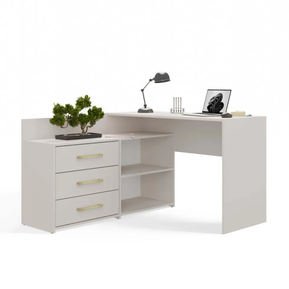 Scrivania angolare moderna con 3 cassetti beige cashmere SCT7