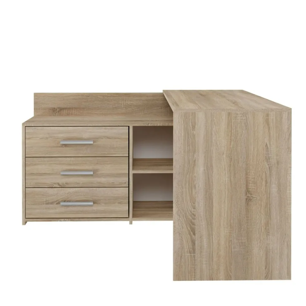 Scrivania angolare moderna con 3 cassetti rovere chiaro SCT7