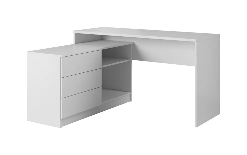 Scrivania angolare 138x76cm con 3 cassetti e 2 ripiani bianca SCLK5