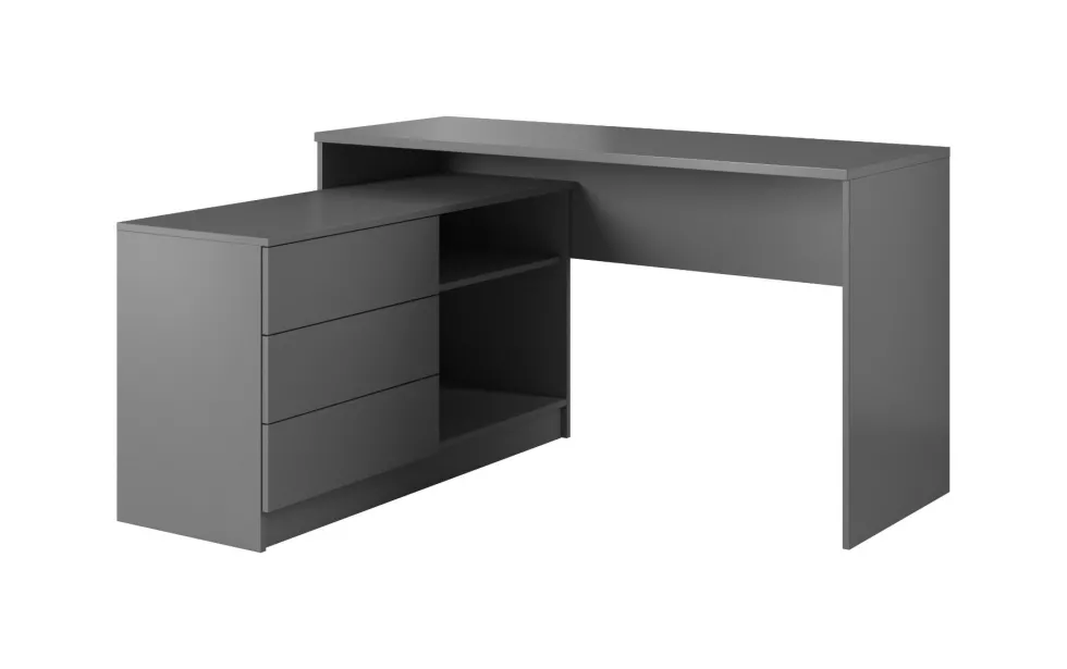 Scrivania angolare 138x76cm con 3 cassetti e 2 ripiani grigio grafite SCLK5