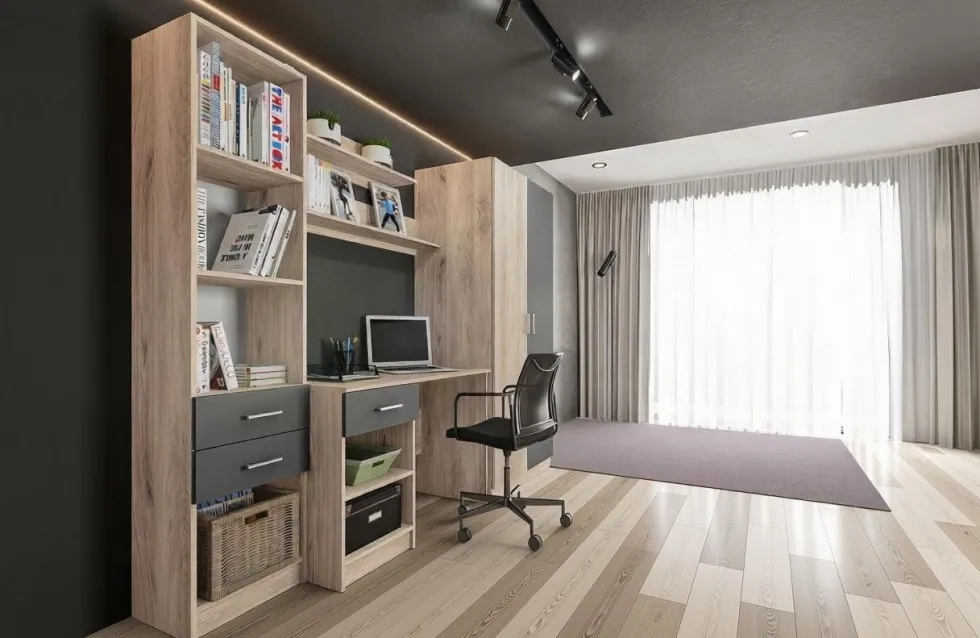 Scrivania completa con armadio a colonna 220x180 SCI23
