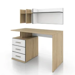 Scrivania con scaffale bianca e rovere chiaro SCI1