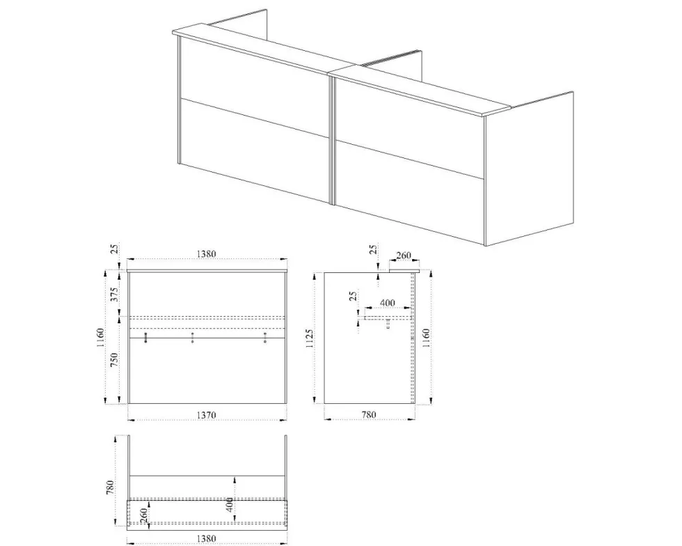 Scrivania doppia da ufficio in rovere e grigio lucido UI20