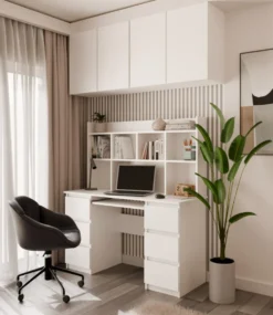 Scrivania moderna 130 cm con libreria bianco opaco SCT12