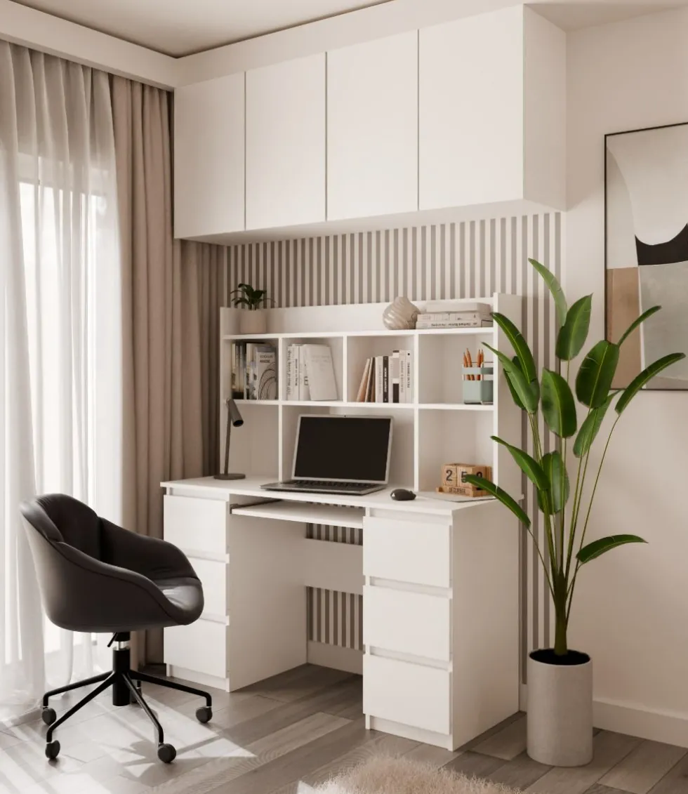 Scrivania moderna 130 cm con libreria bianco opaco SCT12