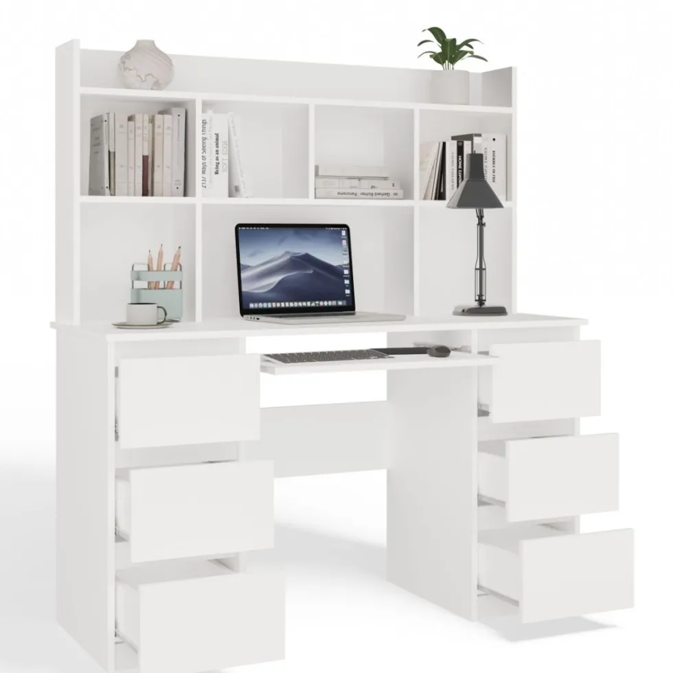 Scrivania moderna 130 cm con libreria bianco opaco SCT12