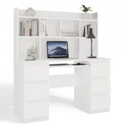 Scrivania moderna 130 cm con libreria bianco opaco SCT12