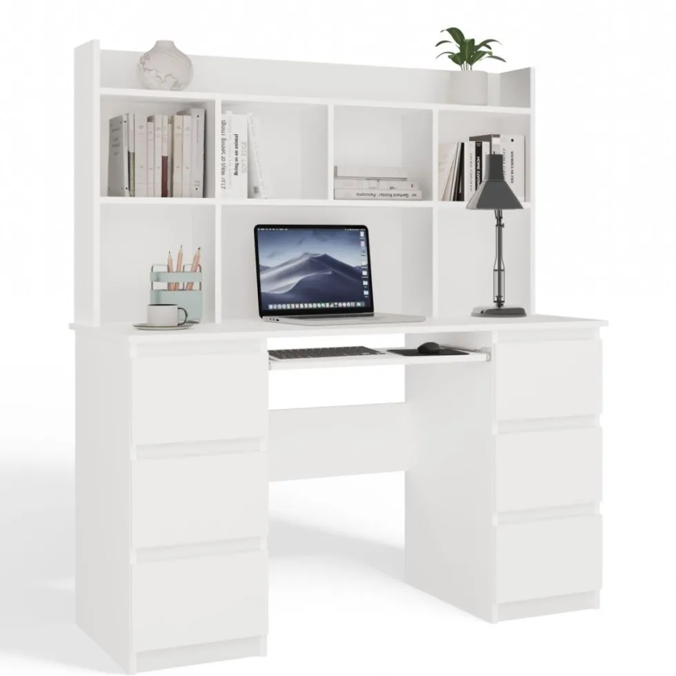 Scrivania moderna 130 cm con libreria bianco opaco SCT12